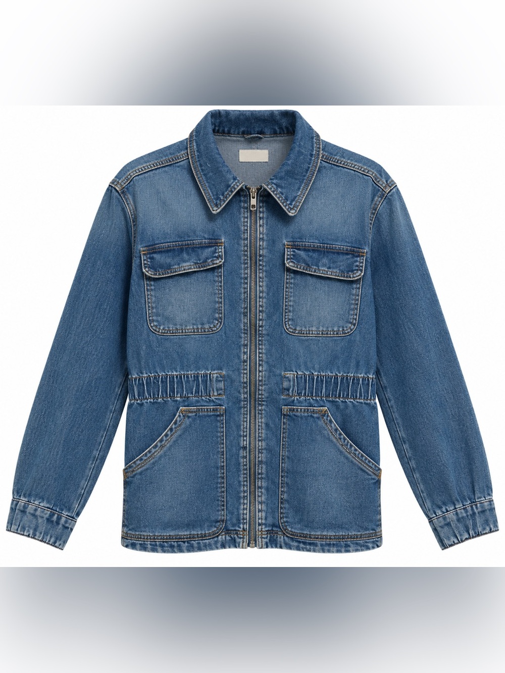 Knox Rose Women’s Medium Blue Denim Zip Jacket Synched Waist Size Large